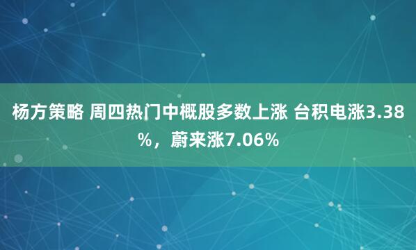 杨方策略 周四热门中概股多数上涨 台积电涨3.38%，蔚来涨7.06%